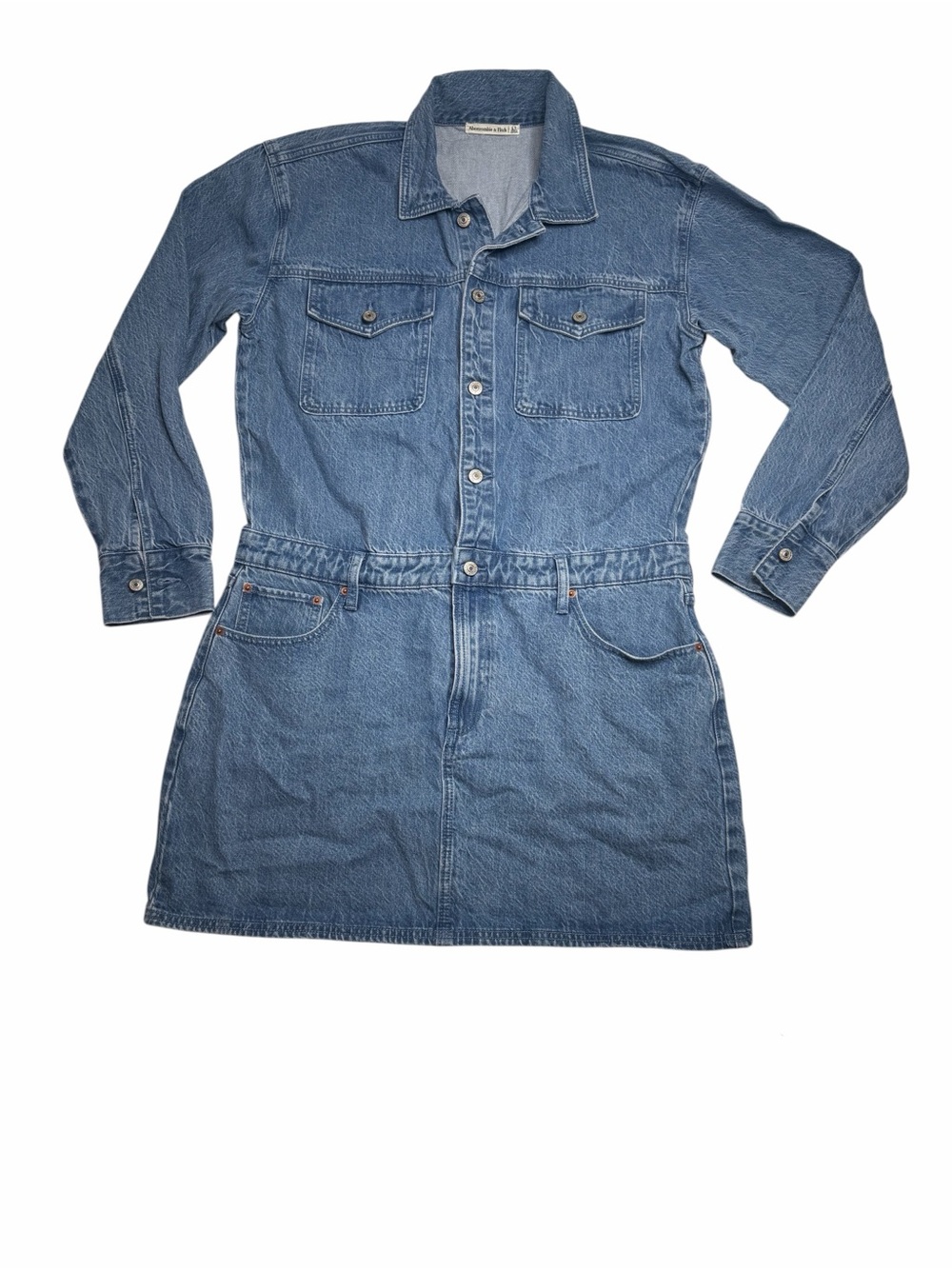Abercrombie & Fitch Long Sleeve Blue Denim Shirt Dress Size Large Tall - Picture 4 of 9